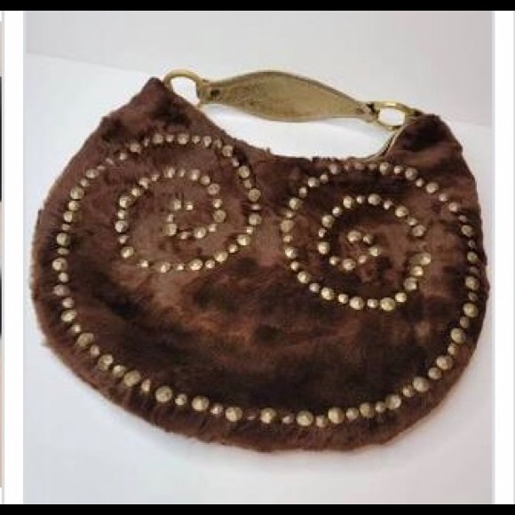 Jocelyn Jackson Wyoming Western Brown Cowhide Fur Leather Purse with Gold Strap - Picture 2 of 14